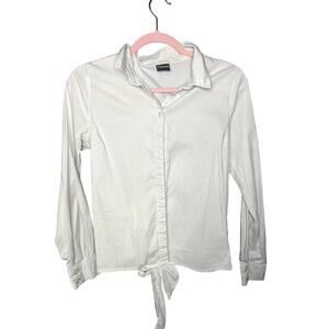 Mono B Size Medium Button Down White Corpcore Top with Bow Tie Back Preppy Girly
